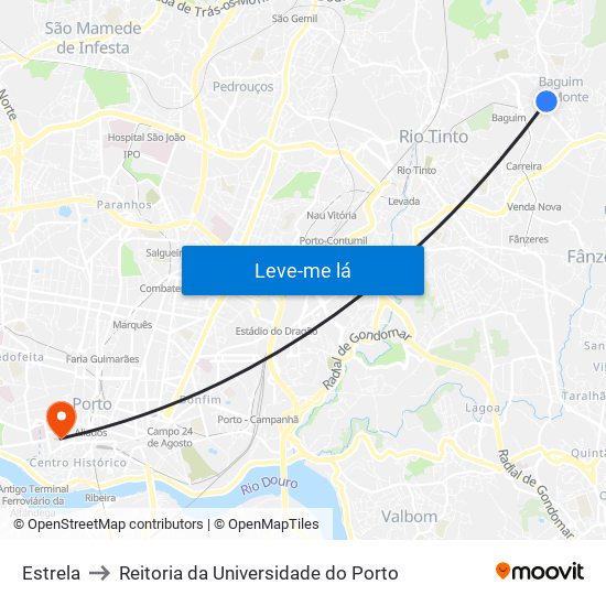 Estrela to Reitoria da Universidade do Porto map