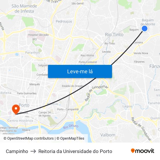 Campinho to Reitoria da Universidade do Porto map