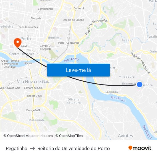 Regatinho to Reitoria da Universidade do Porto map