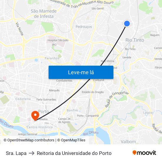 Sra. Lapa to Reitoria da Universidade do Porto map