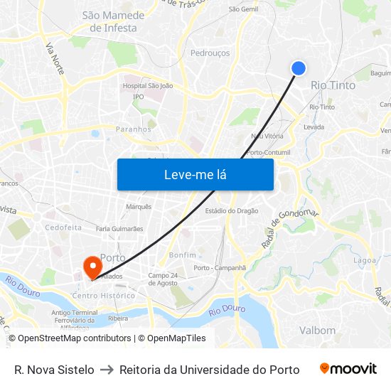 R. Nova Sistelo to Reitoria da Universidade do Porto map