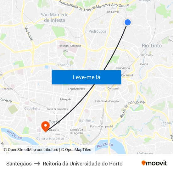 Santegãos to Reitoria da Universidade do Porto map