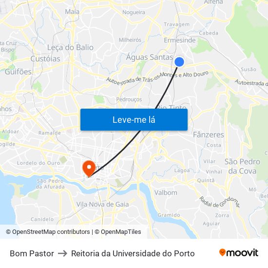 Bom Pastor to Reitoria da Universidade do Porto map
