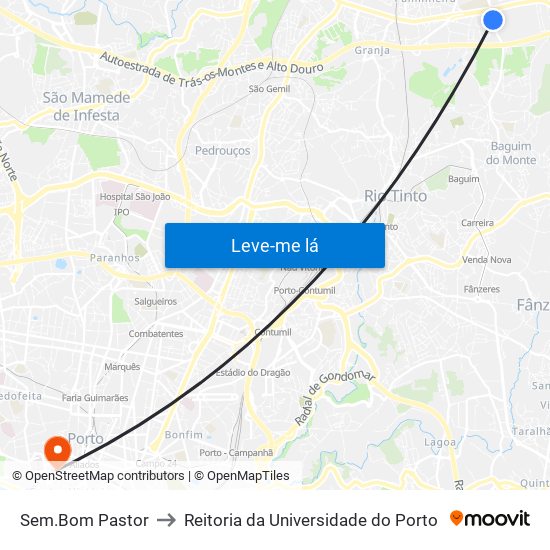 Sem.Bom Pastor to Reitoria da Universidade do Porto map