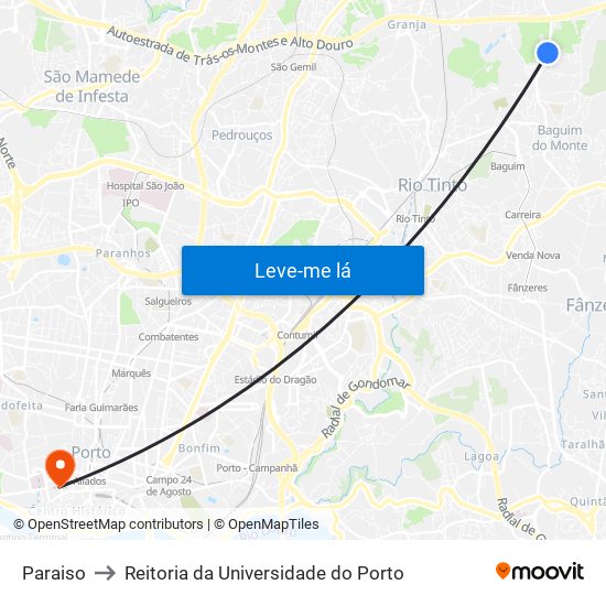 Paraiso to Reitoria da Universidade do Porto map
