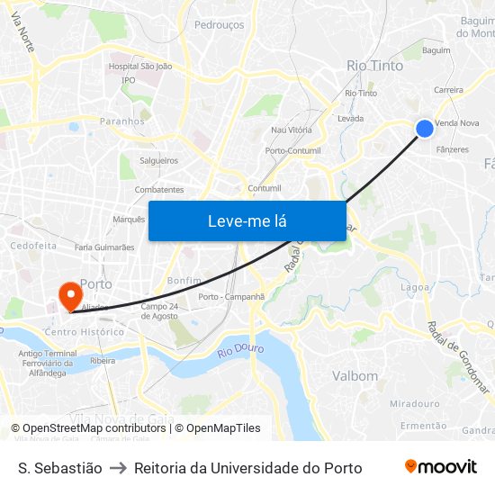 S. Sebastião to Reitoria da Universidade do Porto map