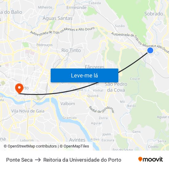 Ponte Seca to Reitoria da Universidade do Porto map