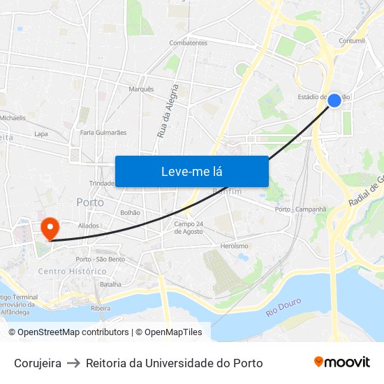 Corujeira to Reitoria da Universidade do Porto map