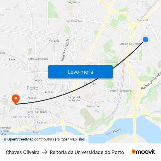 Chaves Oliveira to Reitoria da Universidade do Porto map