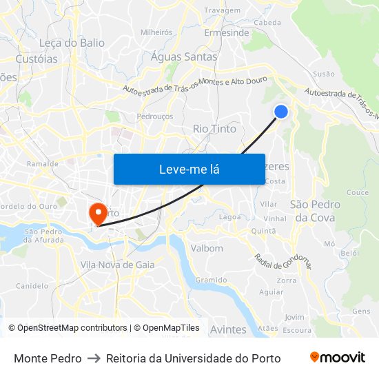 Monte Pedro to Reitoria da Universidade do Porto map