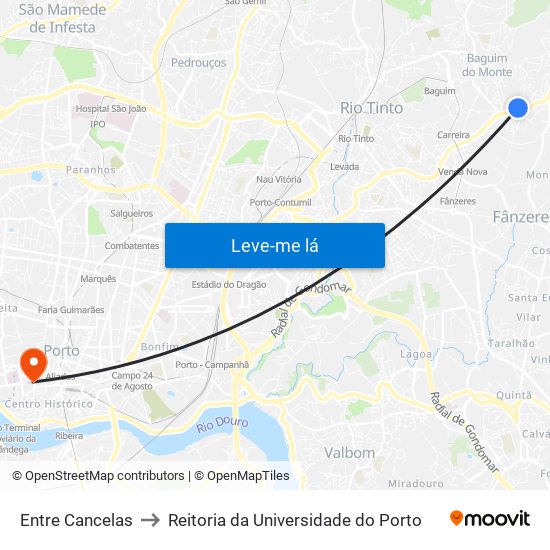 Entre Cancelas to Reitoria da Universidade do Porto map