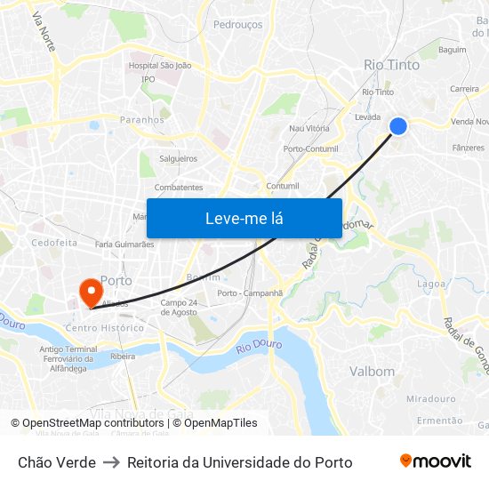 Chão Verde to Reitoria da Universidade do Porto map