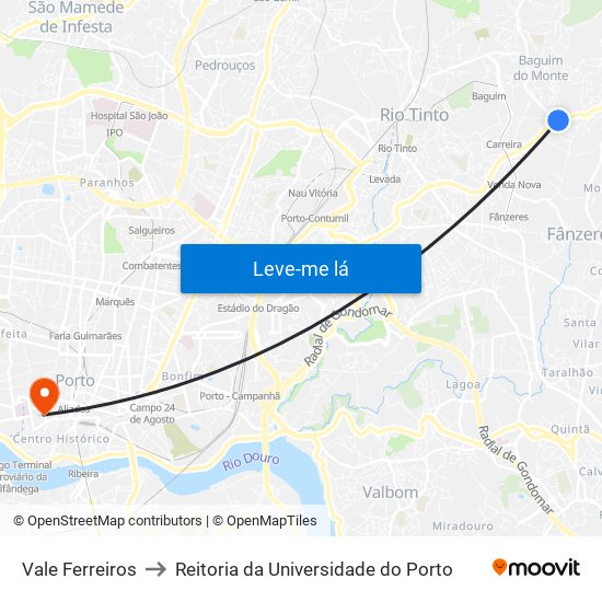 Vale Ferreiros to Reitoria da Universidade do Porto map