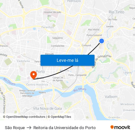 São Roque to Reitoria da Universidade do Porto map