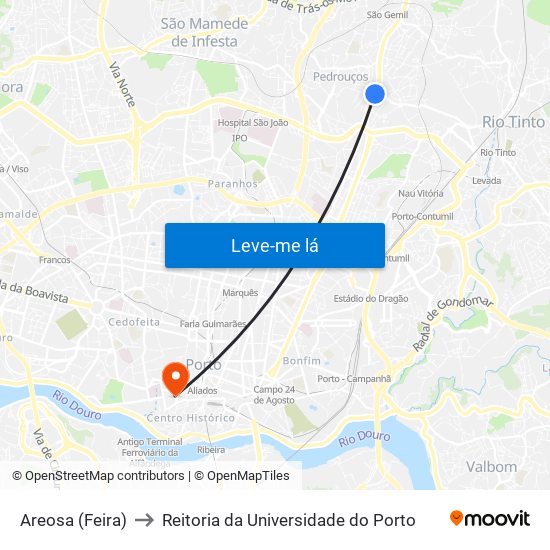 Areosa (Feira) to Reitoria da Universidade do Porto map