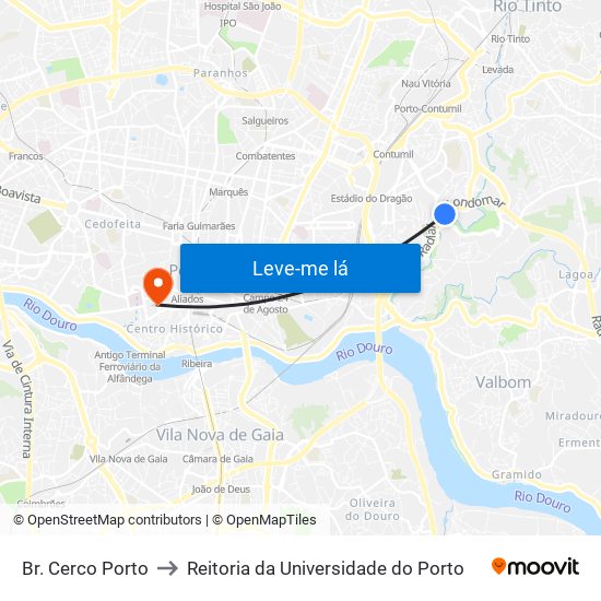 Br. Cerco Porto to Reitoria da Universidade do Porto map