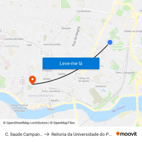C. Saúde Campanhã to Reitoria da Universidade do Porto map