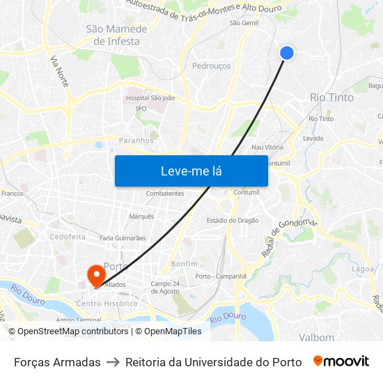 Forças Armadas to Reitoria da Universidade do Porto map