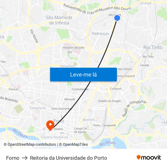 Forno to Reitoria da Universidade do Porto map