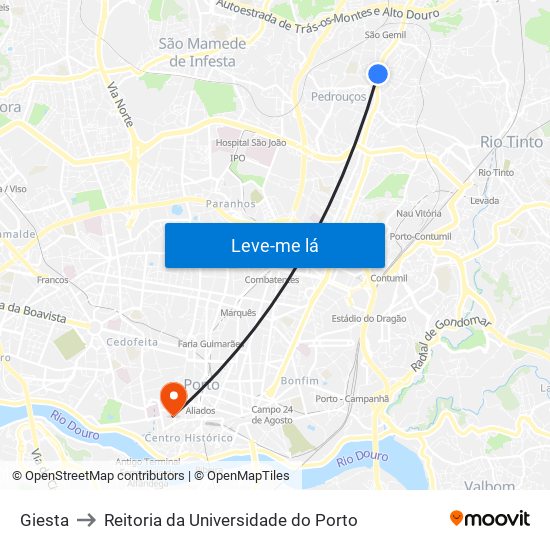 Giesta to Reitoria da Universidade do Porto map