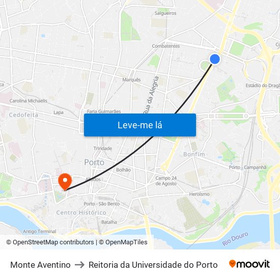 Monte Aventino to Reitoria da Universidade do Porto map