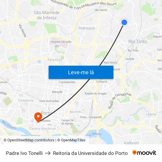 Padre Ivo Tonelli to Reitoria da Universidade do Porto map