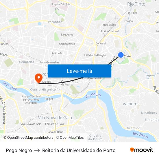 Pego Negro to Reitoria da Universidade do Porto map