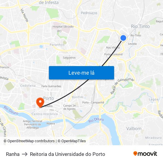 Ranha to Reitoria da Universidade do Porto map