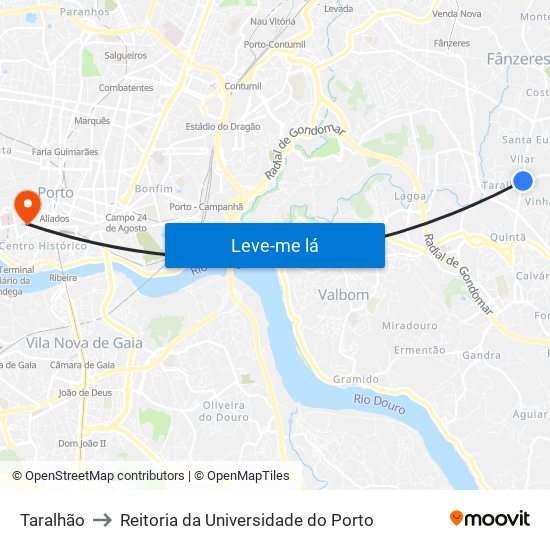 Taralhão to Reitoria da Universidade do Porto map