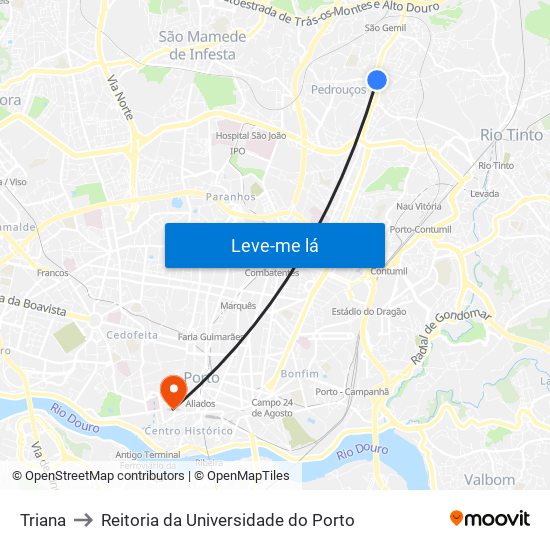 Triana to Reitoria da Universidade do Porto map