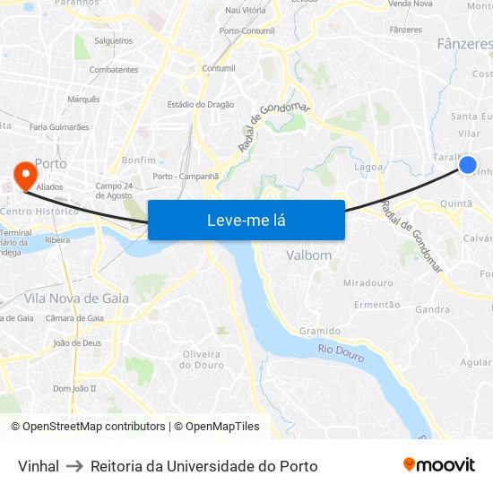 Vinhal to Reitoria da Universidade do Porto map