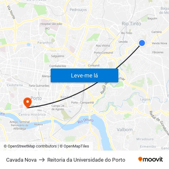 Cavada Nova to Reitoria da Universidade do Porto map