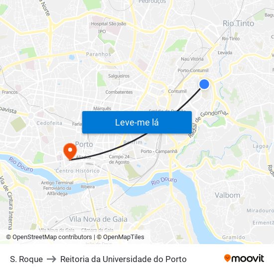 S. Roque to Reitoria da Universidade do Porto map