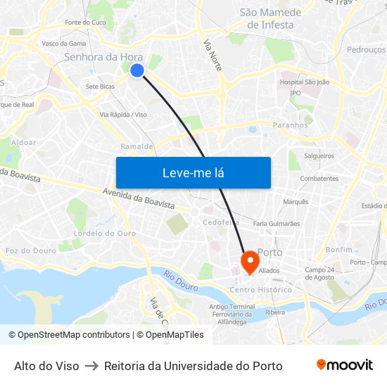Alto do Viso to Reitoria da Universidade do Porto map