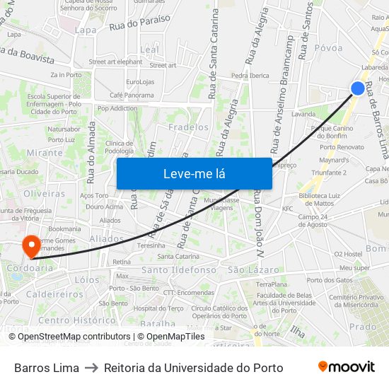 Barros Lima to Reitoria da Universidade do Porto map