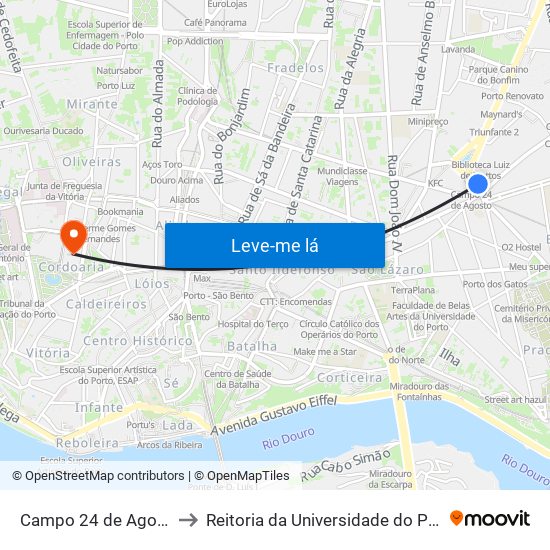 Campo 24 de Agosto to Reitoria da Universidade do Porto map