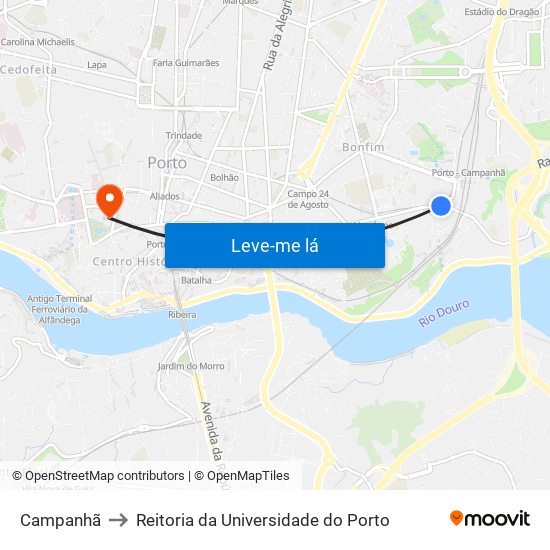 Campanhã to Reitoria da Universidade do Porto map