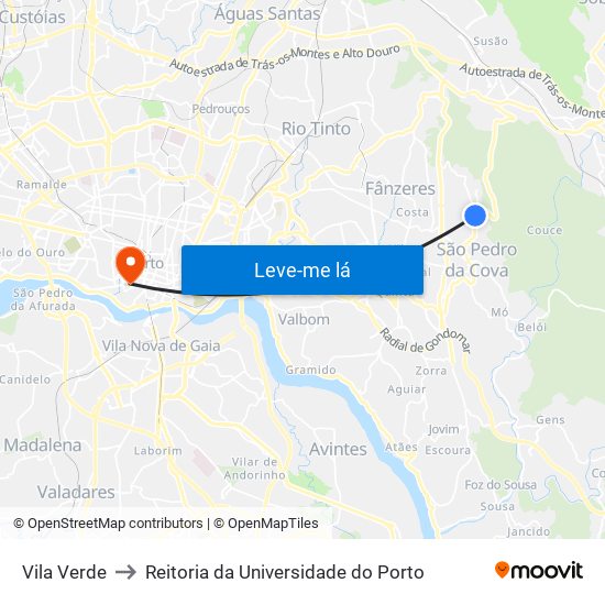 Vila Verde to Reitoria da Universidade do Porto map