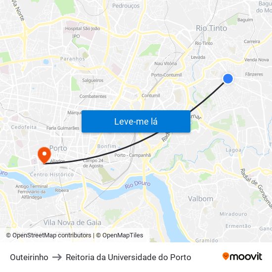 Outeirinho to Reitoria da Universidade do Porto map