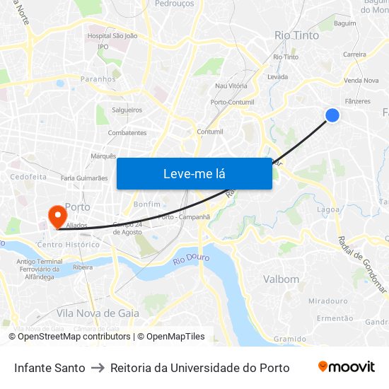 Infante Santo to Reitoria da Universidade do Porto map