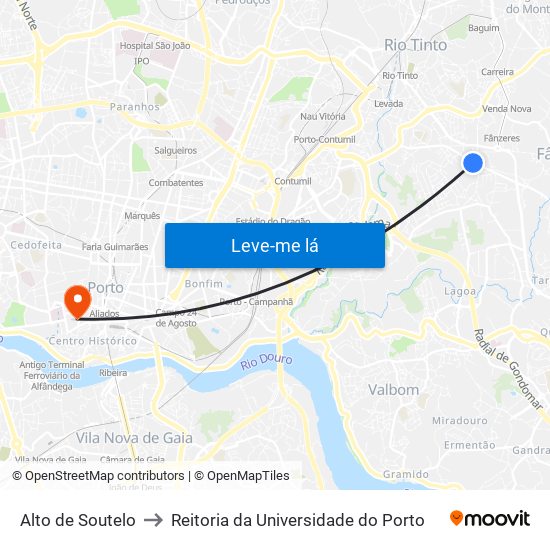 Alto de Soutelo to Reitoria da Universidade do Porto map