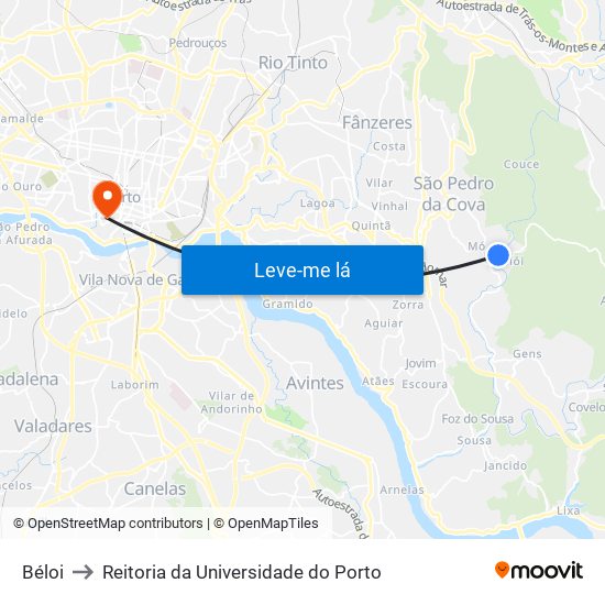 Béloi to Reitoria da Universidade do Porto map