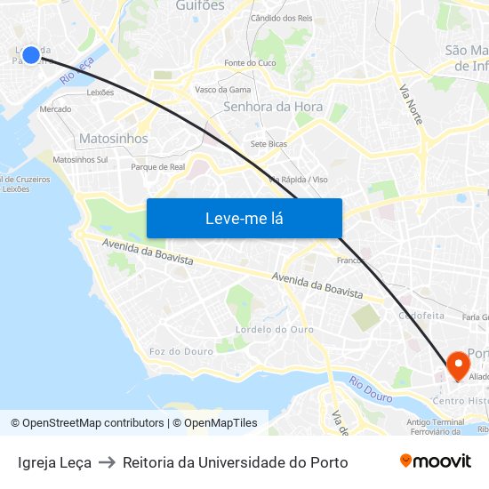 Igreja Leça to Reitoria da Universidade do Porto map