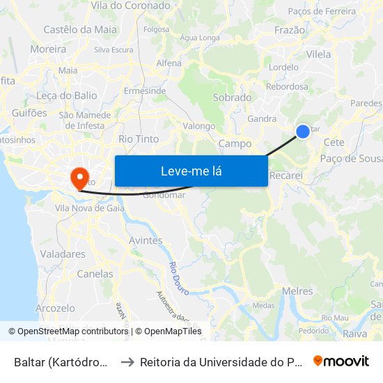 Baltar (Kartódromo) to Reitoria da Universidade do Porto map