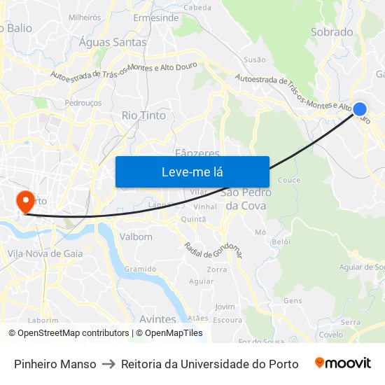 Pinheiro Manso to Reitoria da Universidade do Porto map