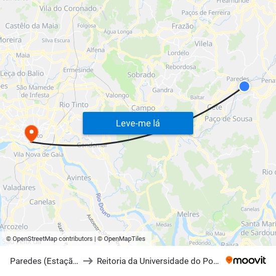 Paredes (Estação) to Reitoria da Universidade do Porto map