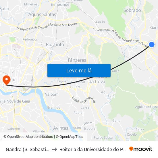 Gandra (S.Sebastião) to Reitoria da Universidade do Porto map