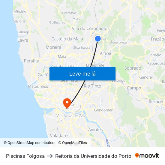 Piscinas Folgosa to Reitoria da Universidade do Porto map