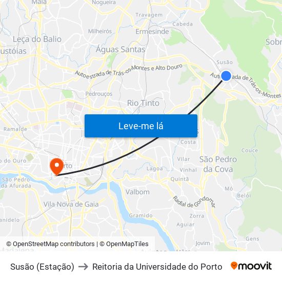 Susão (Estação) to Reitoria da Universidade do Porto map