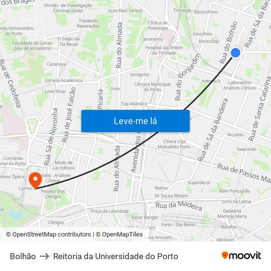 Bolhão to Reitoria da Universidade do Porto map